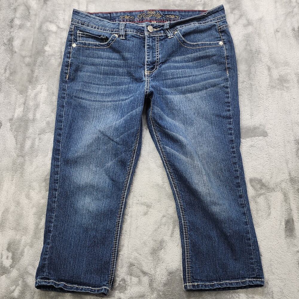 Vintage Royalty Jeans Womens 12 Blue Mid Rise Capri Button Pockets‎ Embroidered